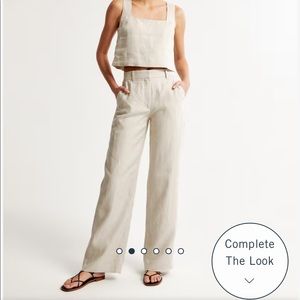 Abercrombie White Linen Flat Front Wide Leg Pant